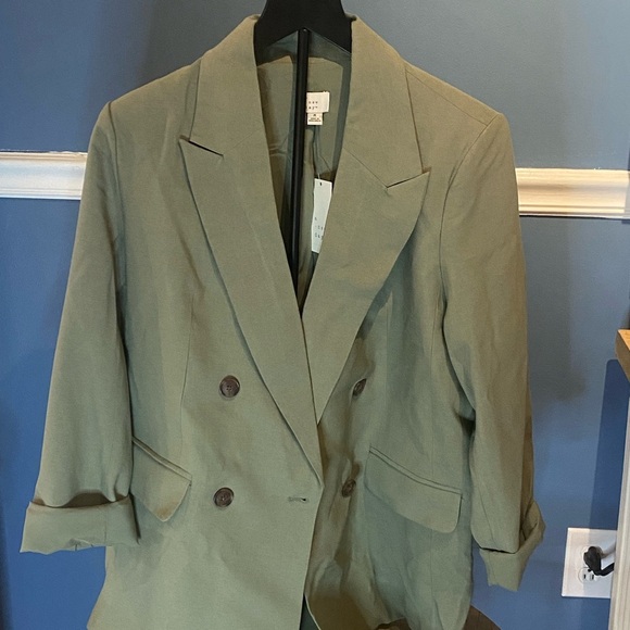 Olive Green Double-Breasted Blazer - Picture 1 of 4